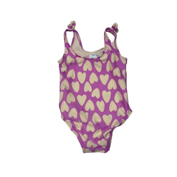 Toddler Girls Cat & Jack One Piece Swimsuit Size 18M Purple White Hearts Bow New - Picture 3 of 5